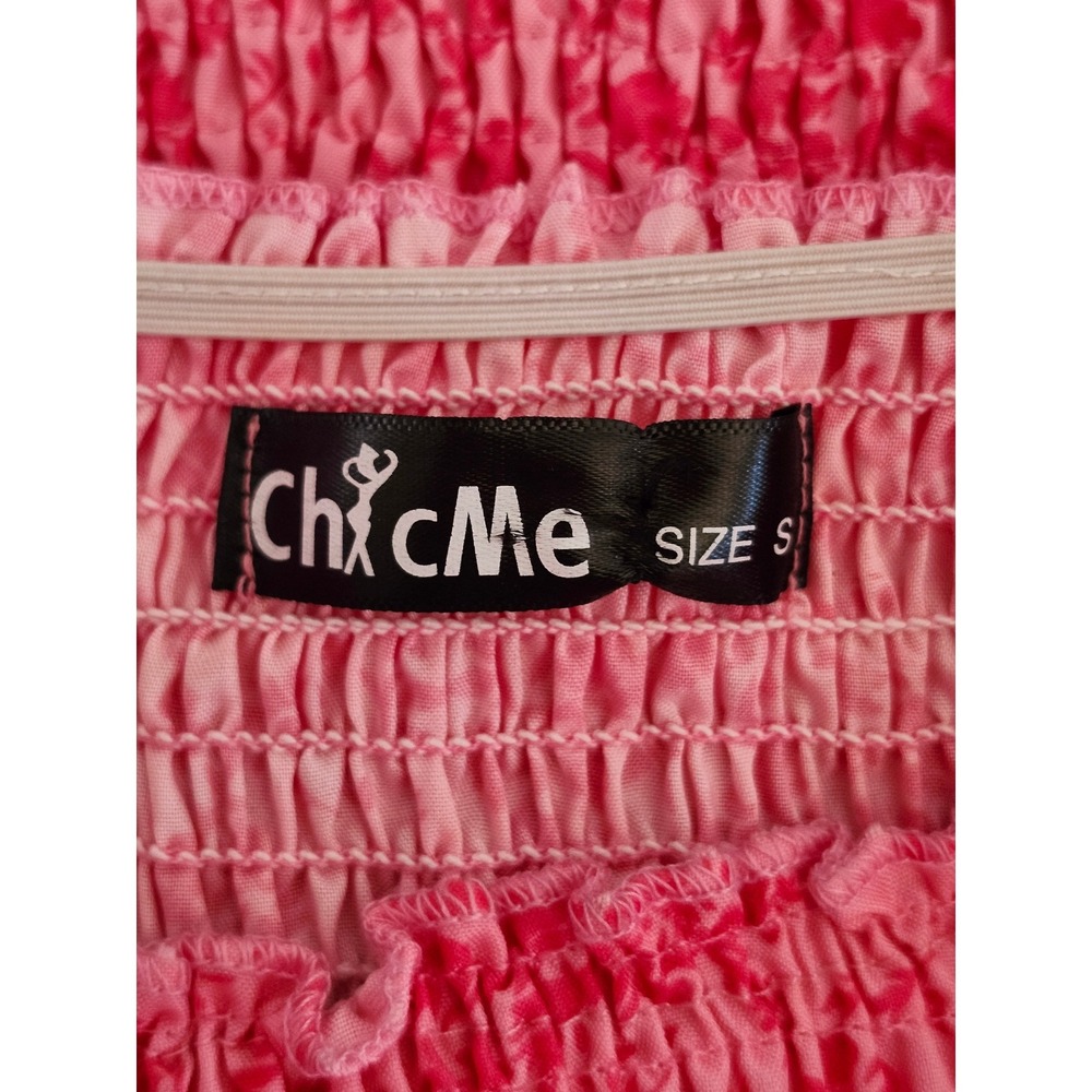 ChcMe Pink Floral Smocked Mini Dress Small Tie Shoulder Coquette Cottagecore 🌸 - Picture 10 of 12
